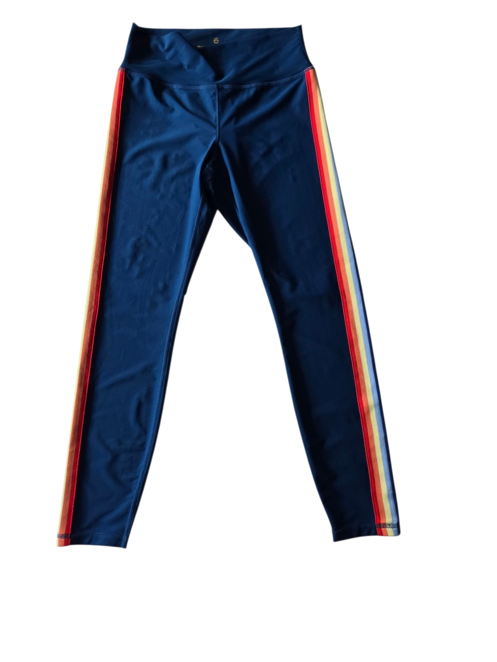 NWOT Spiritual Gangster Rainbow Stripe Leggings Blue High Rise Yoga Size L